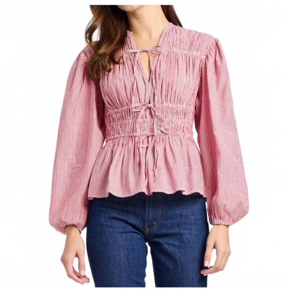MILLE Ella Top Tango Stripe Tie Front Balloon Sleeve Boho Sz Medium NWT - Picture 3 of 13